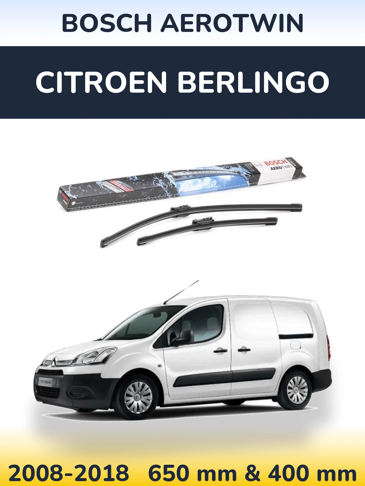 Комплект передних дворников BOSCH AeroTwin 650 & 400 мм для Citroen Berlingo 2008-2018