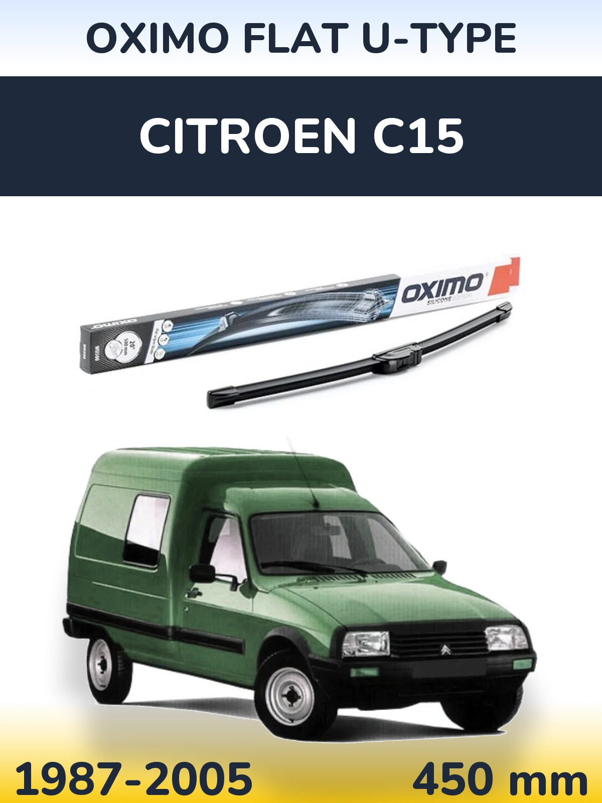 Передний дворник Oximo Flat U-type 450 мм для Citroen C15 1987-2005