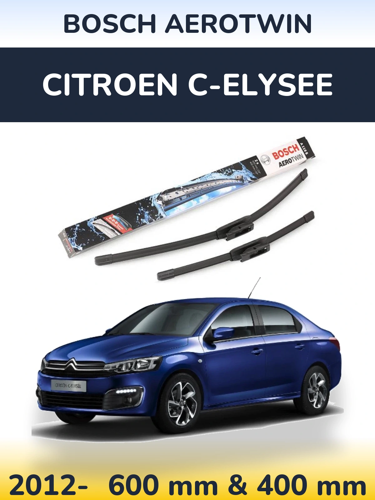 Комплект передних дворников BOSCH AeroTwin 600 & 400 мм для Citroen C-Elysee 2012-2026