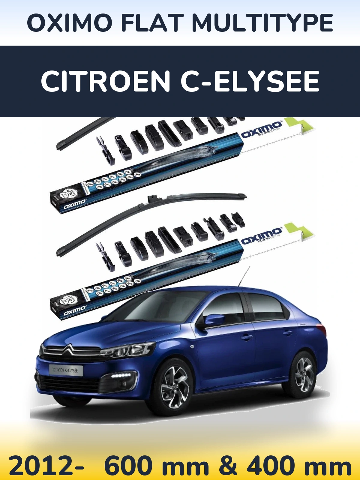 Комплект передних дворников Oximo Flat MultiТипe 600 & 400 мм для Citroen C-Elysee 2012-2026
