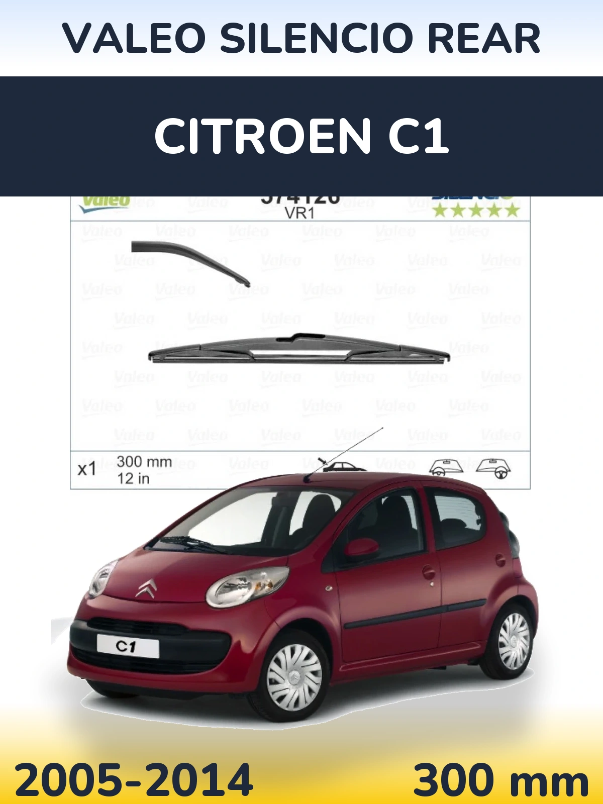 Задний дворник Valeo Silencio Rear 300 мм для Citroen C1 2005-2014