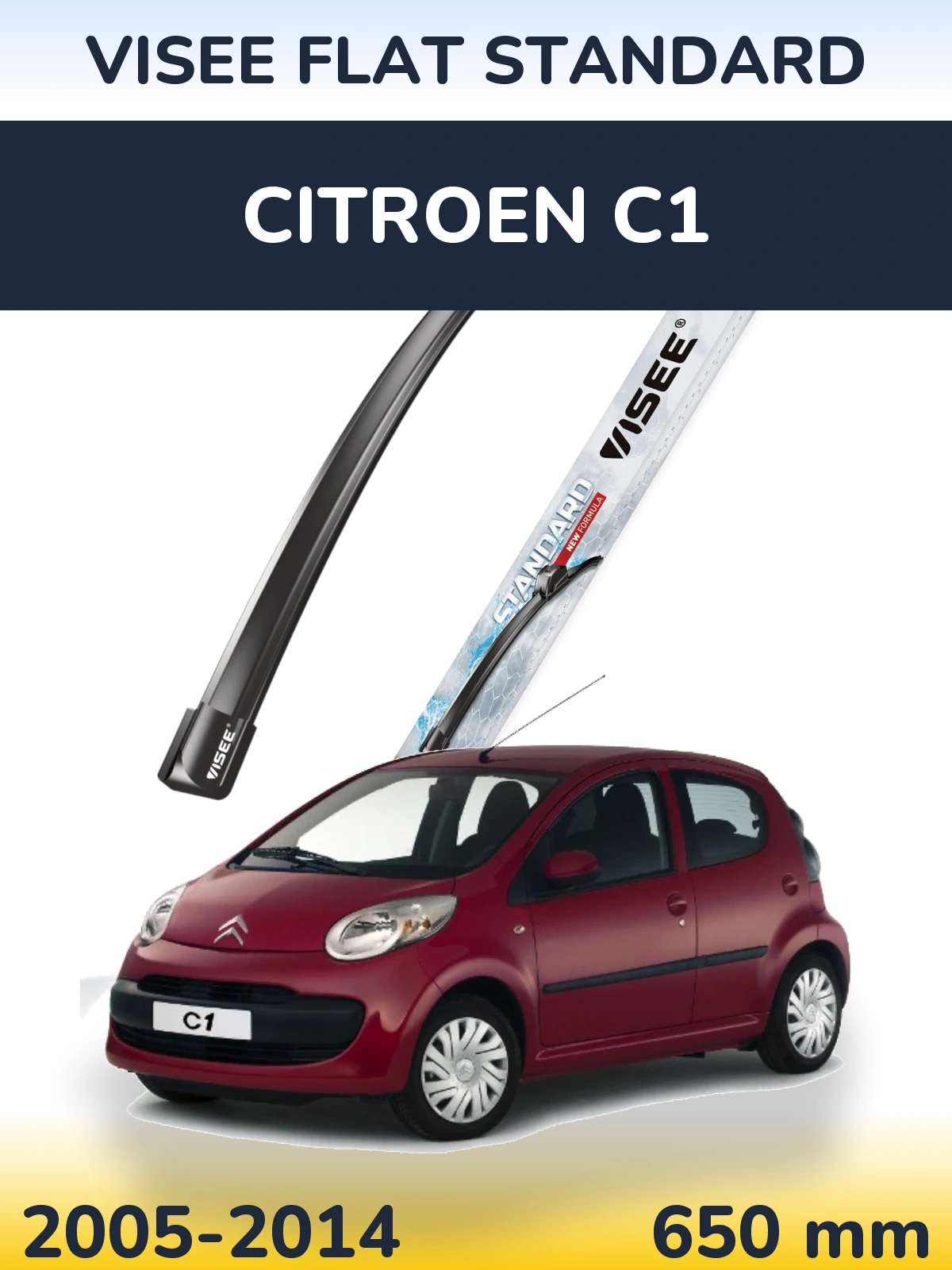 Front wiper blade VISEE FLAT STANDARD 650 mm for Citroen C1 2005-2014
