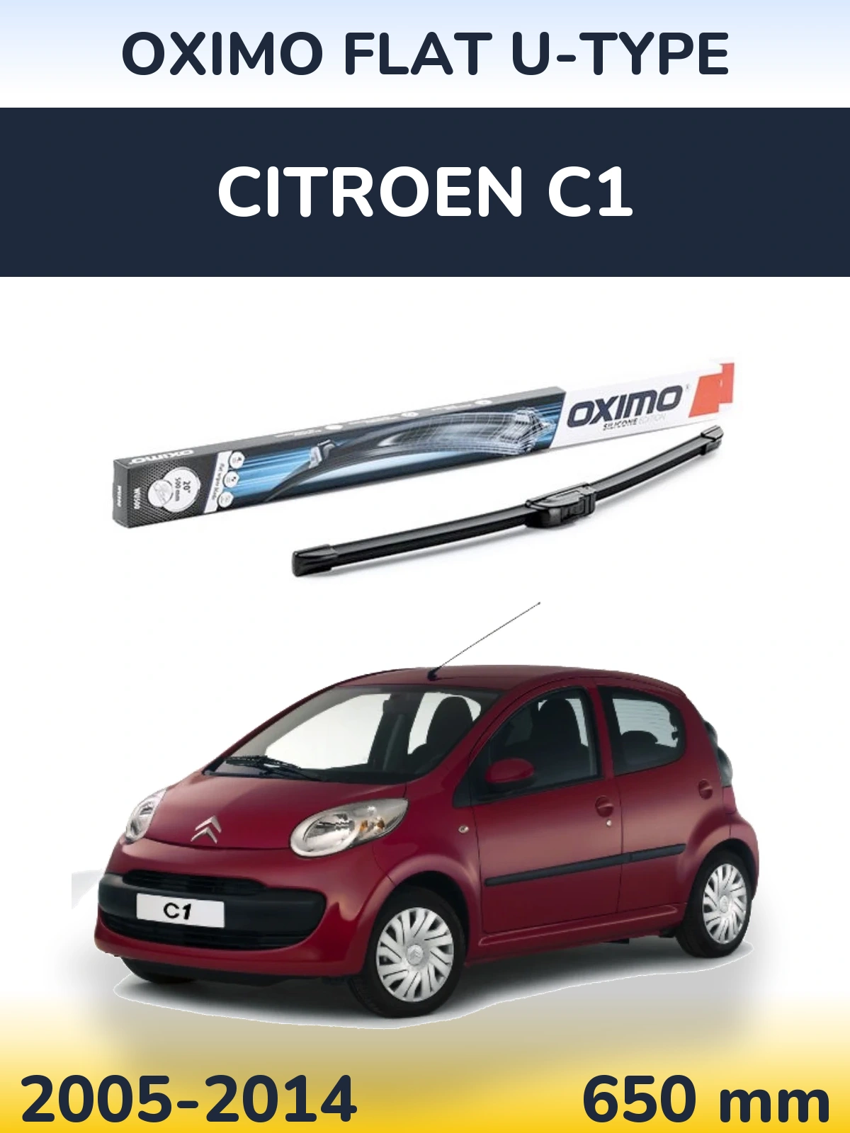 Front wiper blade Oximo Flat U-type 650 mm for Citroen C1 2005-2014