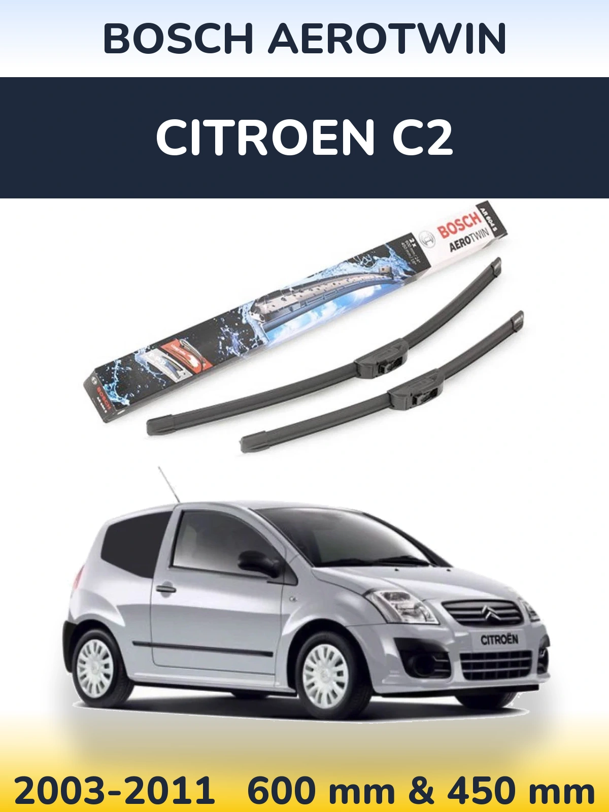 Комплект передних дворников BOSCH AeroTwin 600 & 450 мм для Citroen C2 2003-2011