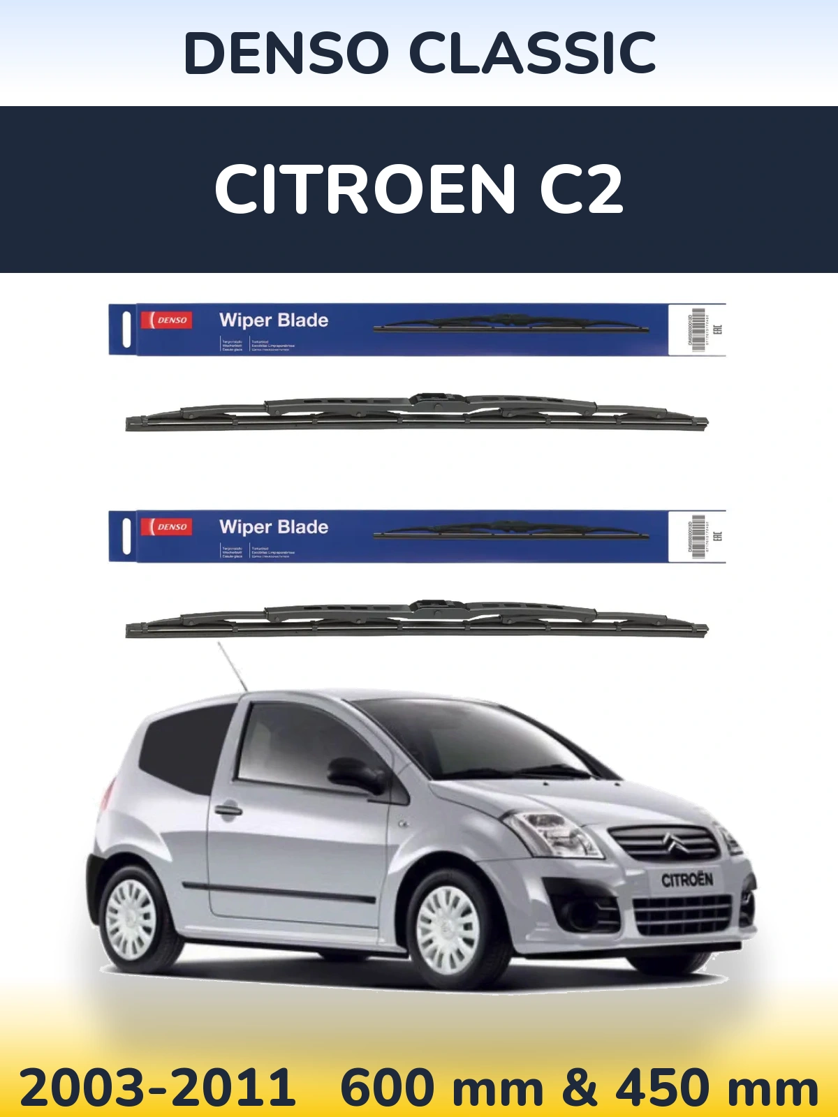 Komplet przednich wycieraczek Denso Classic 600 & 450 mm do Citroen C2 2003-2011