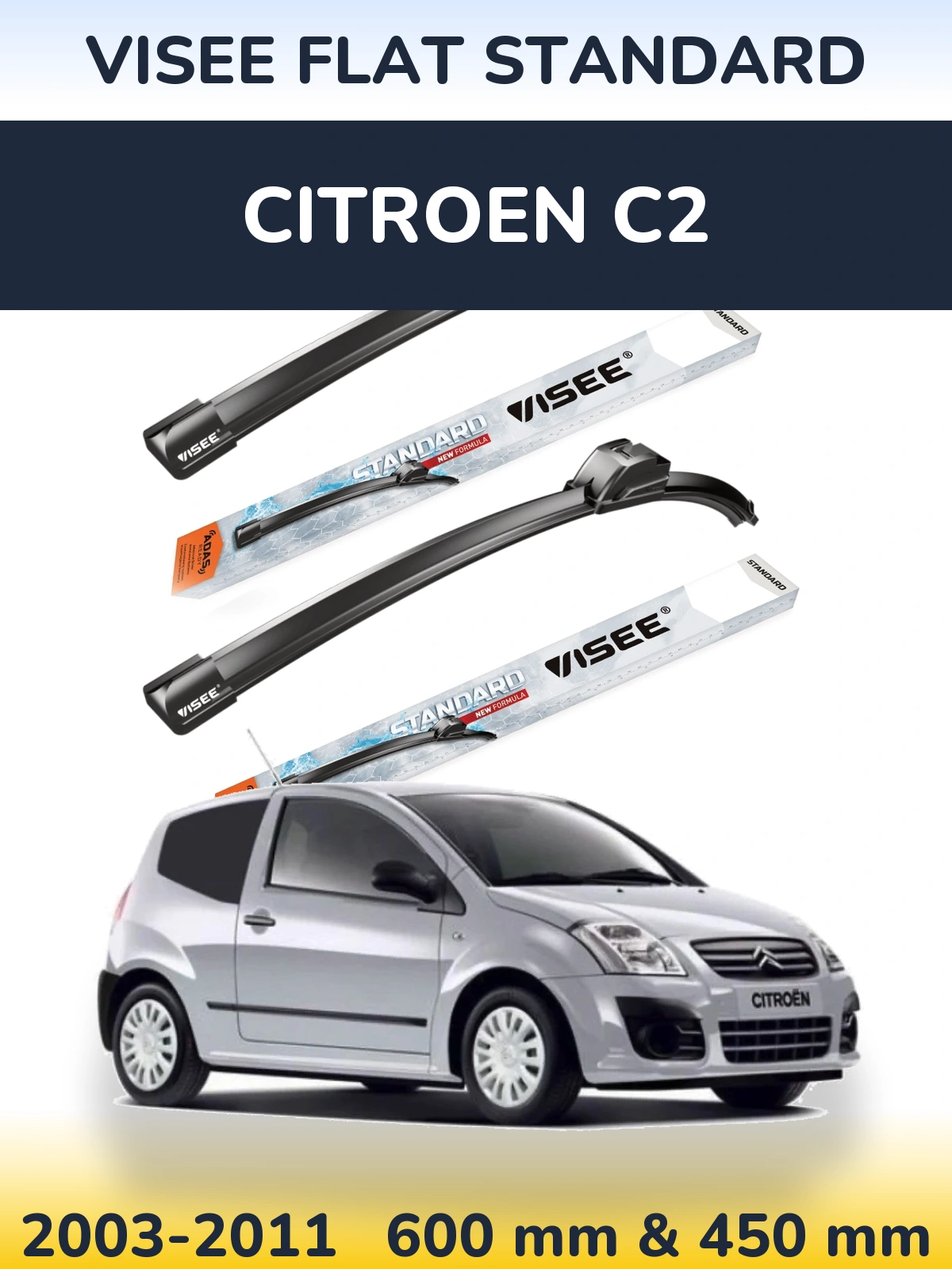 Комплект передних дворников VISEE FLAT STANDARD 600 & 450 мм для Citroen C2 2003-2011
