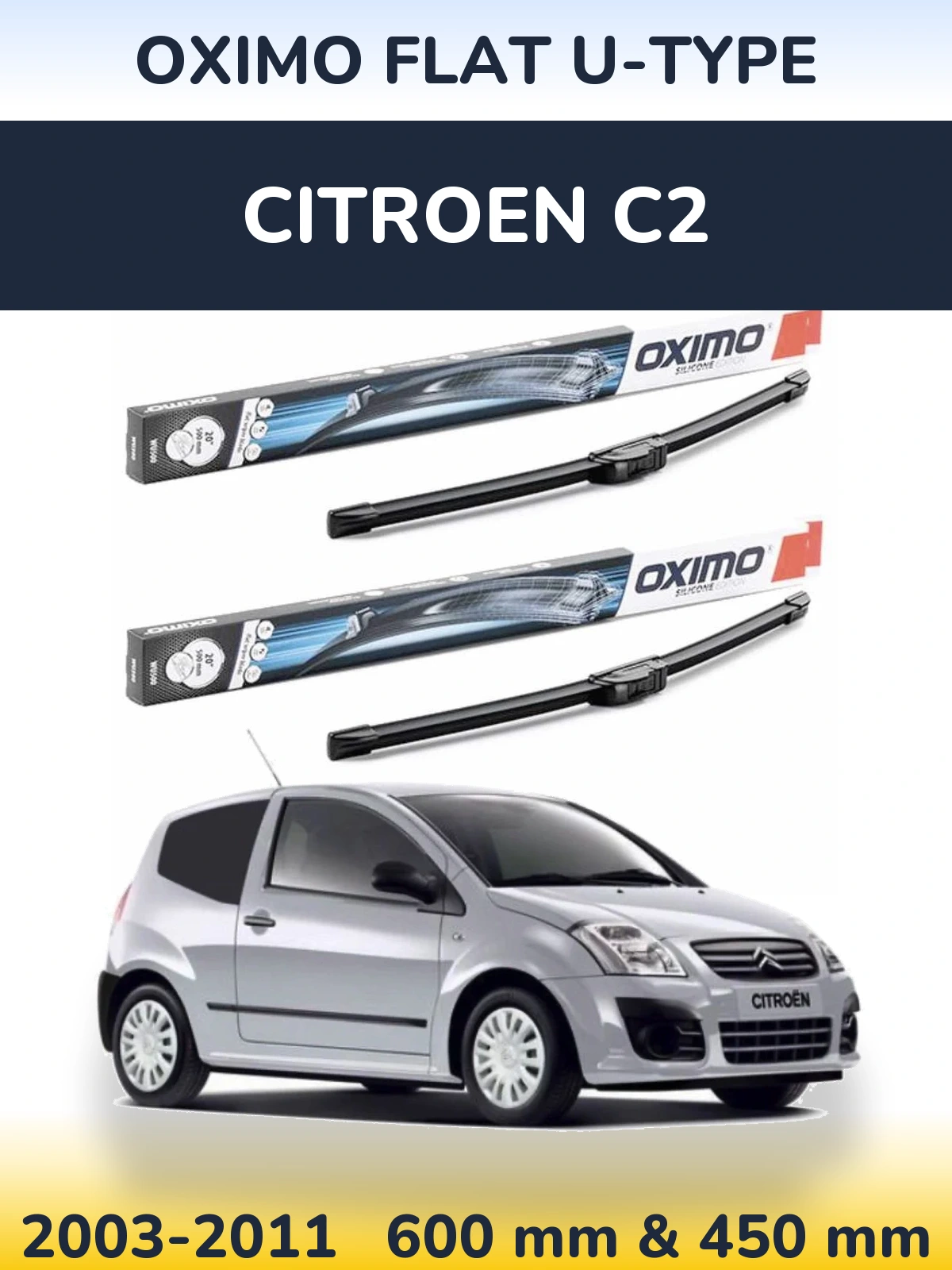 Комплект передних дворников Oximo Flat U-type 600 & 450 мм для Citroen C2 2003-2011