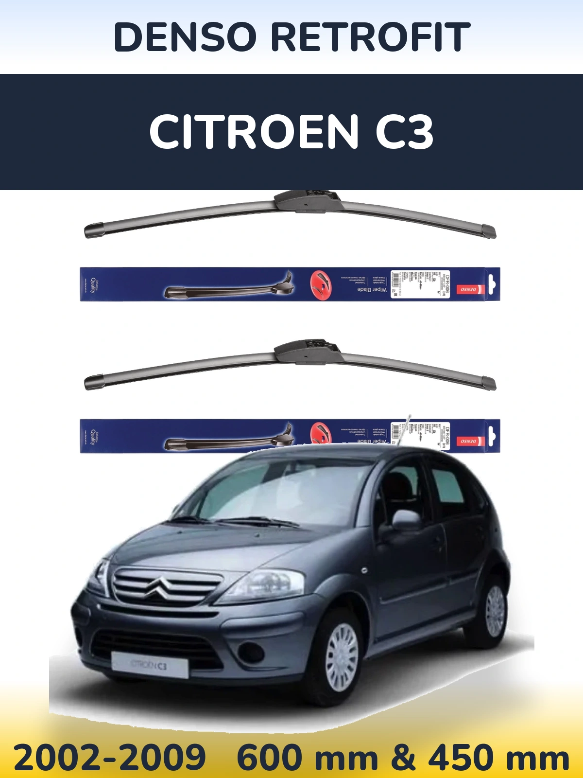 Комплект передних дворников Denso Retrofit 600 & 450 мм для Citroen C3 2002-2009