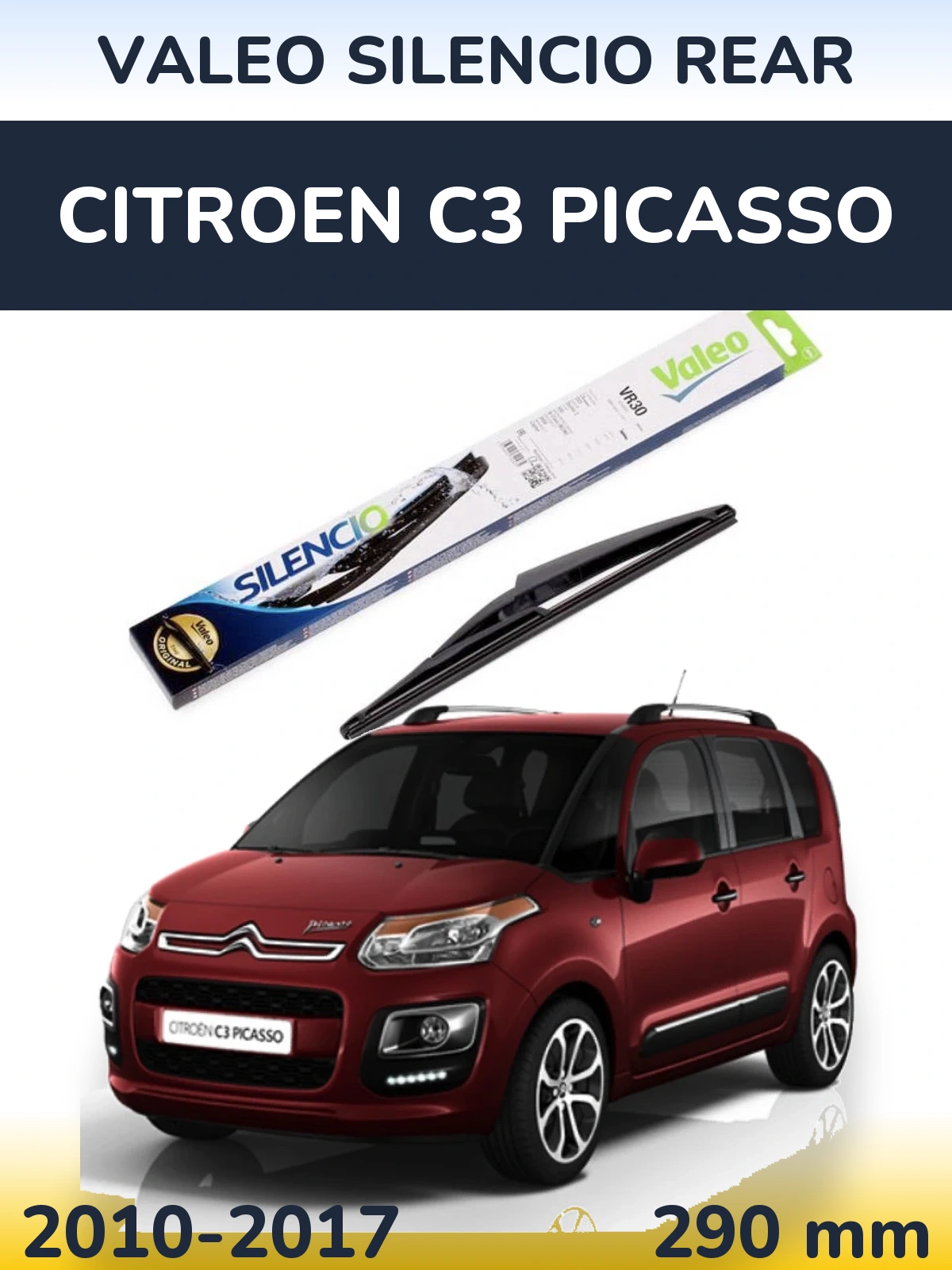 Rear wiper blade Valeo Silencio Rear 290 mm for Citroen C3 Picasso 2010-2017