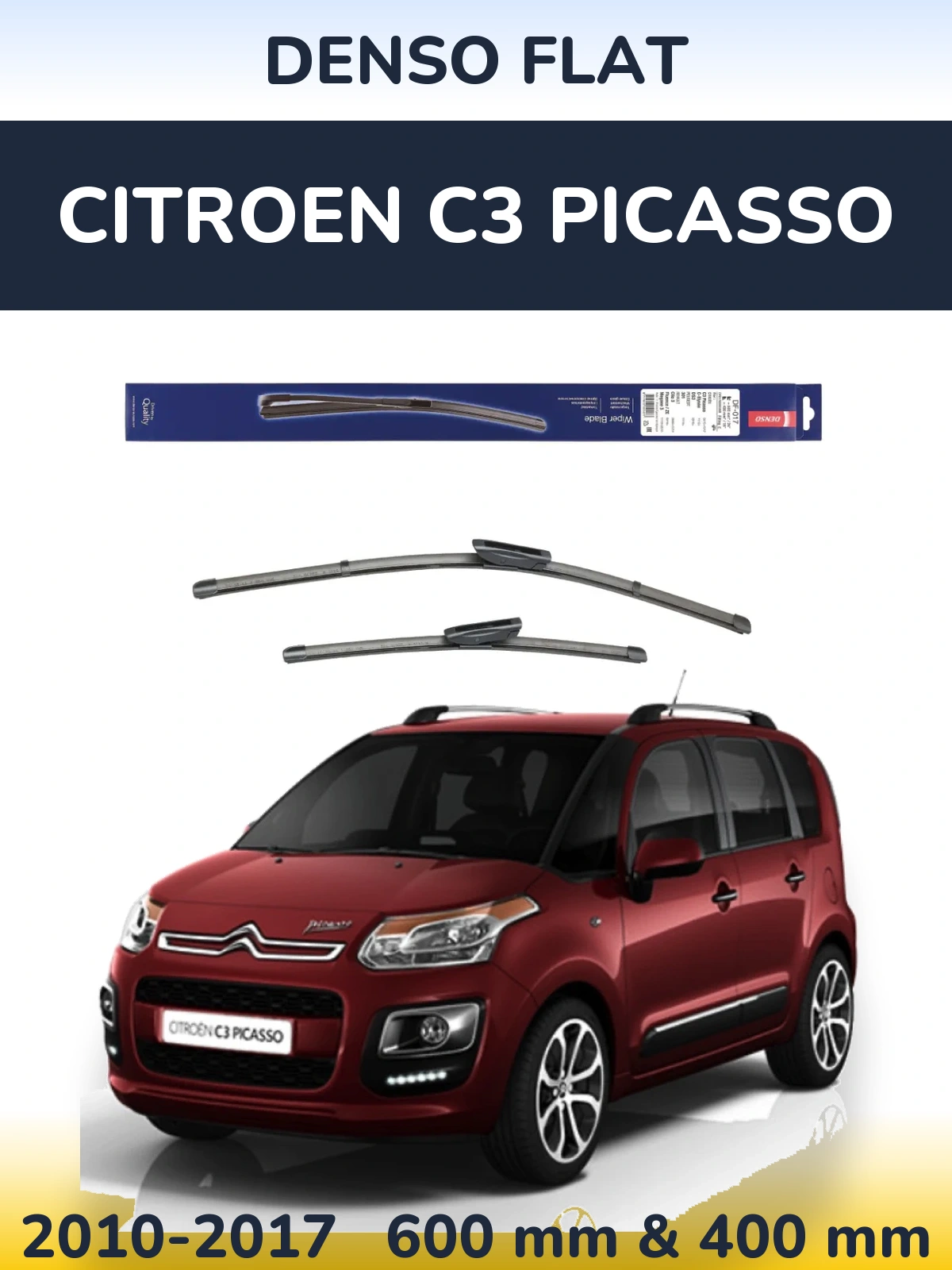 Front wiper blade set Denso Flat 600 & 400 mm for Citroen C3 Picasso 2010-2017