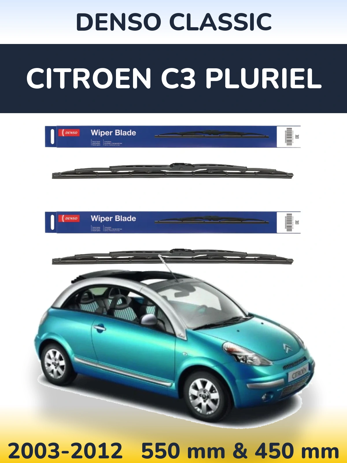 Комплект передніх щіток Denso Classic 550 & 450 мм для Citroen C3 Pluriel 2003-2012