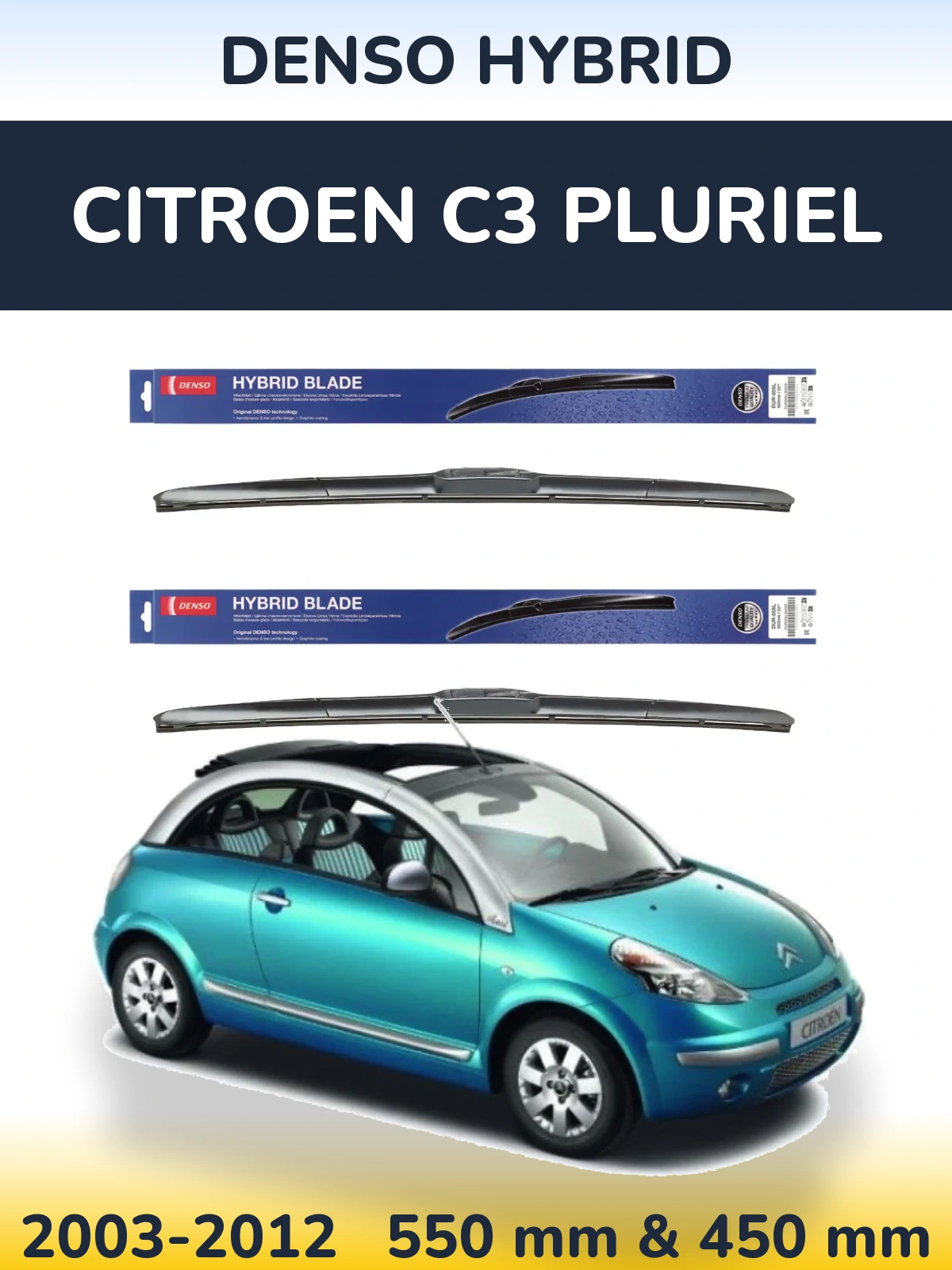 Комплект передних дворников Denso Hybrid 550 & 450 мм для Citroen C3 Pluriel 2003-2012