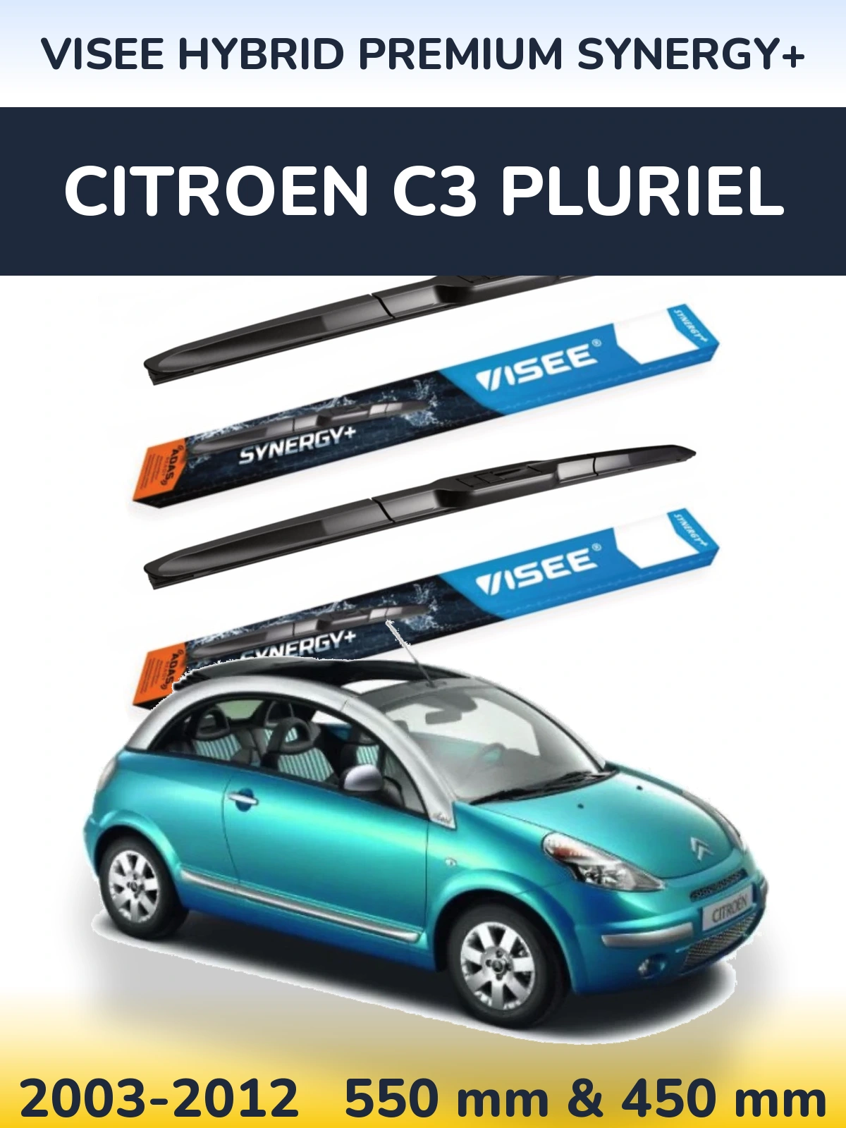 Комплект передніх щіток VISEE HYBRID PREMIUM SYNERGY+ 550 & 450 мм для Citroen C3 Pluriel 2003-2012