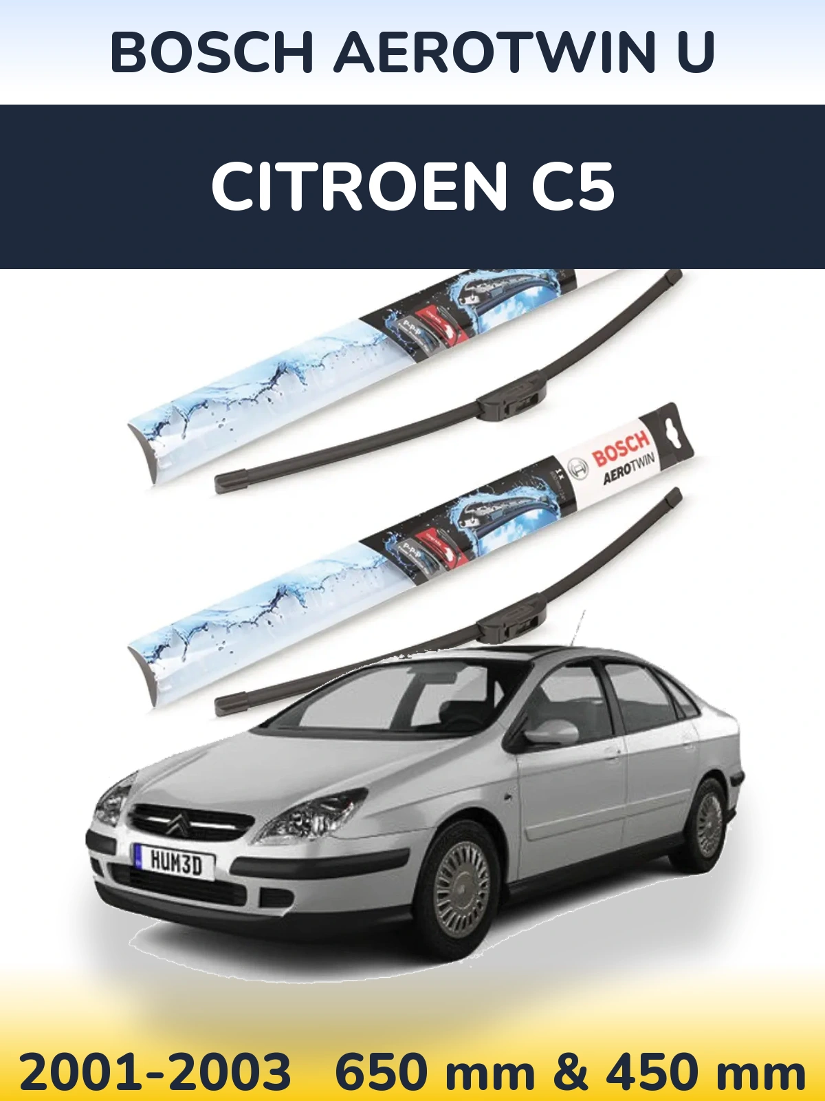 Комплект передних дворников BOSCH AeroTwin U 650 & 450 мм для Citroen C5 2001-2003
