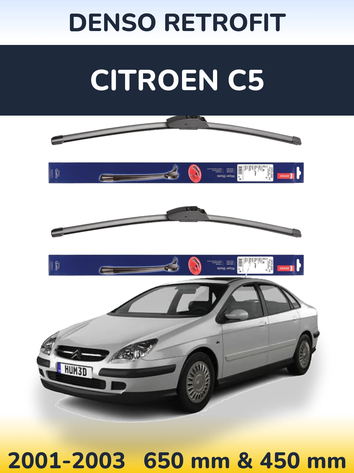 Komplet przednich wycieraczek Denso Retrofit 650 & 450 mm do Citroen C5 2001-2003