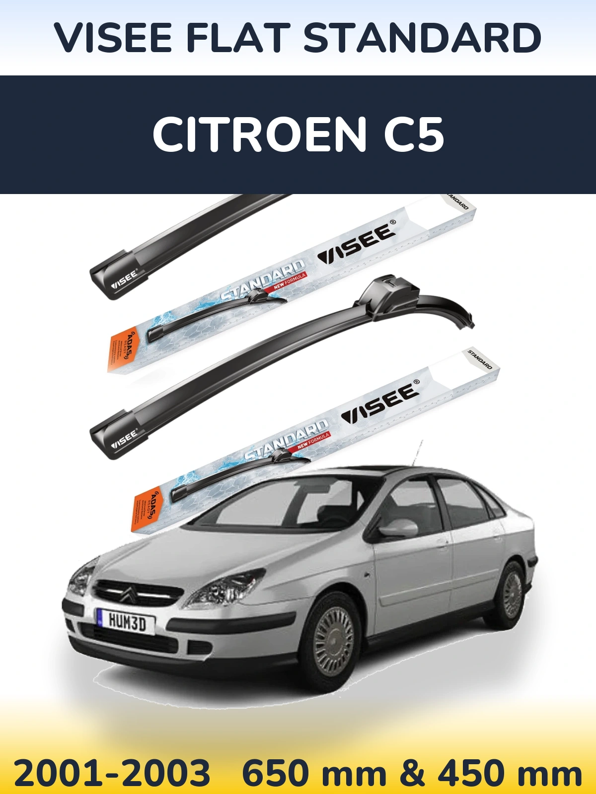 Komplet przednich wycieraczek VISEE FLAT STANDARD 650 & 450 mm do Citroen C5 2001-2003