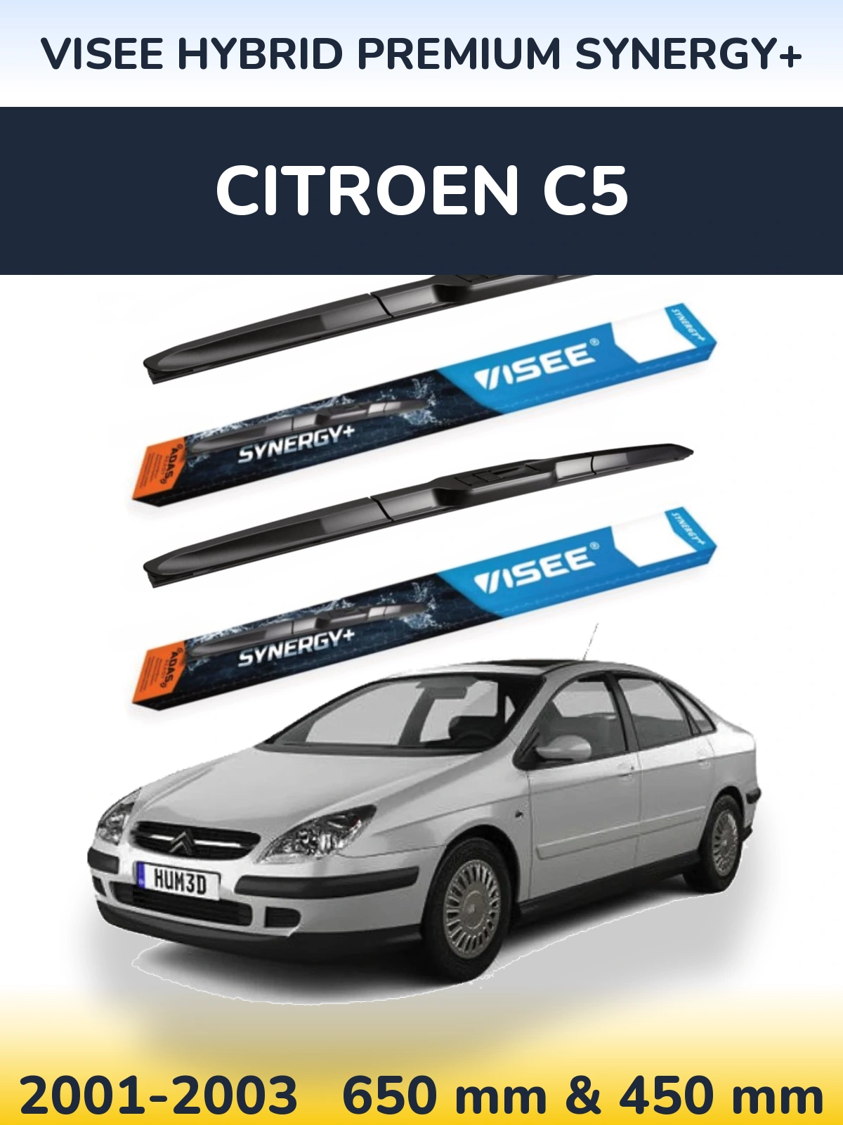 Front wiper blade set VISEE HYBRID PREMIUM SYNERGY+ 650 & 450 mm for Citroen C5 2001-2003