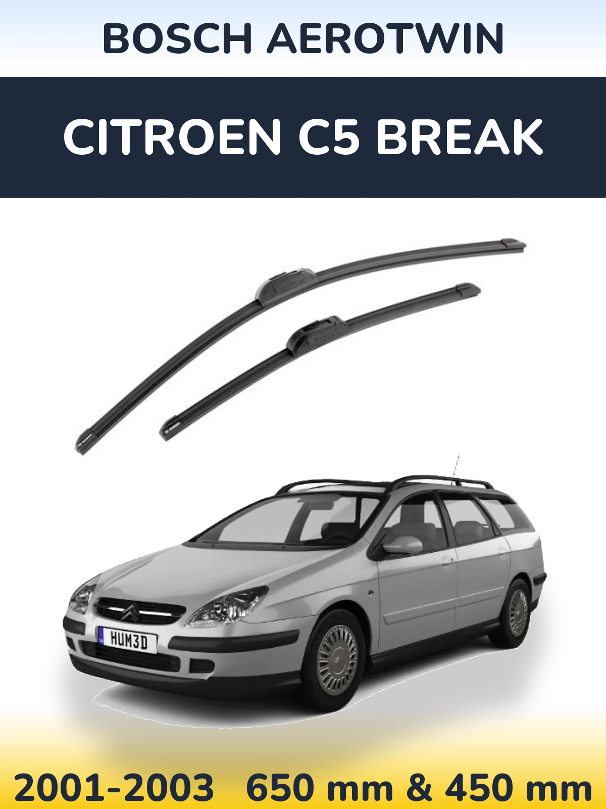 Комплект передних дворников BOSCH AeroTwin 650 & 450 мм для Citroen C5 Break 2001-2003