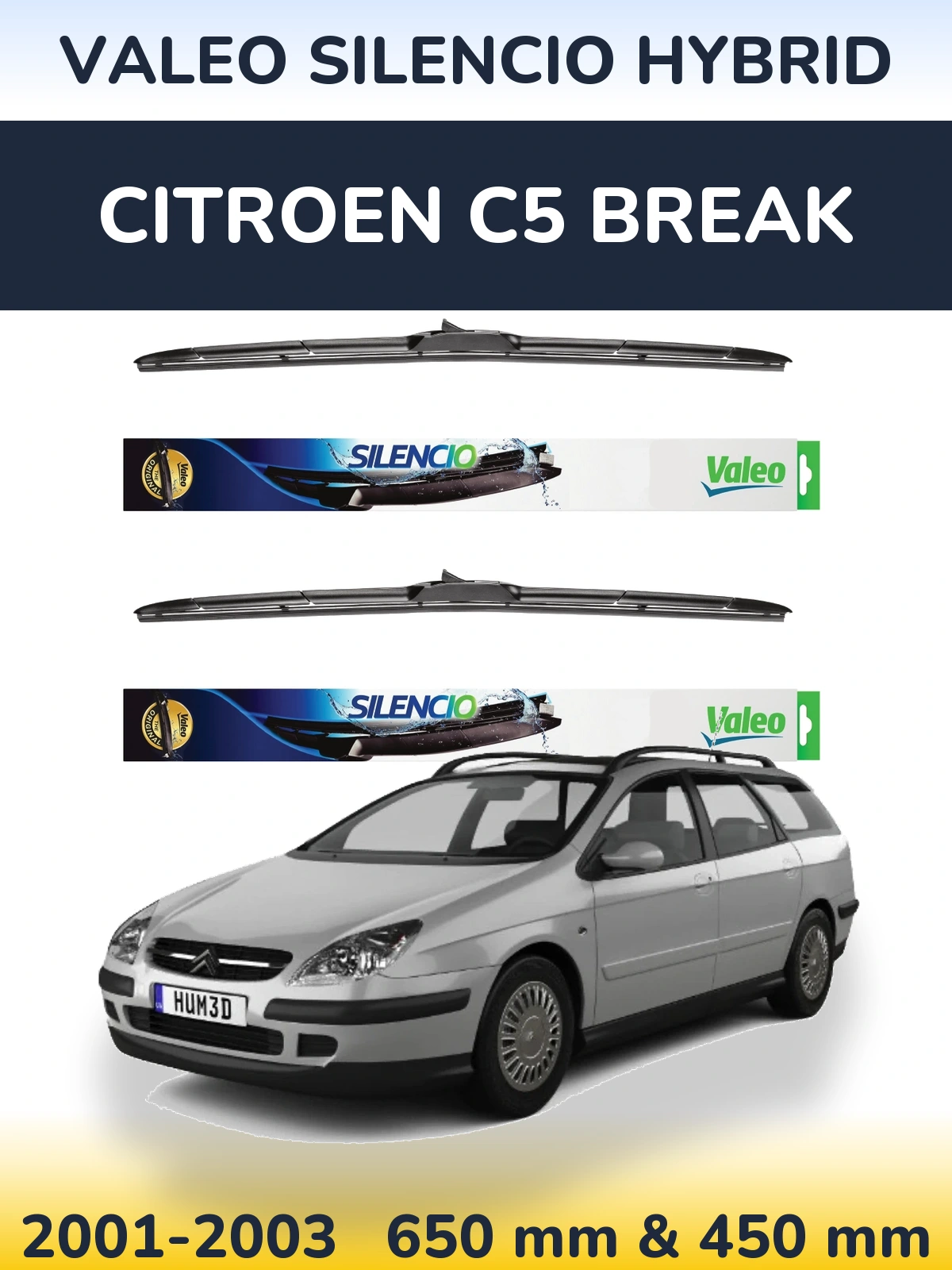 Комплект передних дворников Valeo Silencio Hybrid 650 & 450 мм для Citroen C5 Break 2001-2003