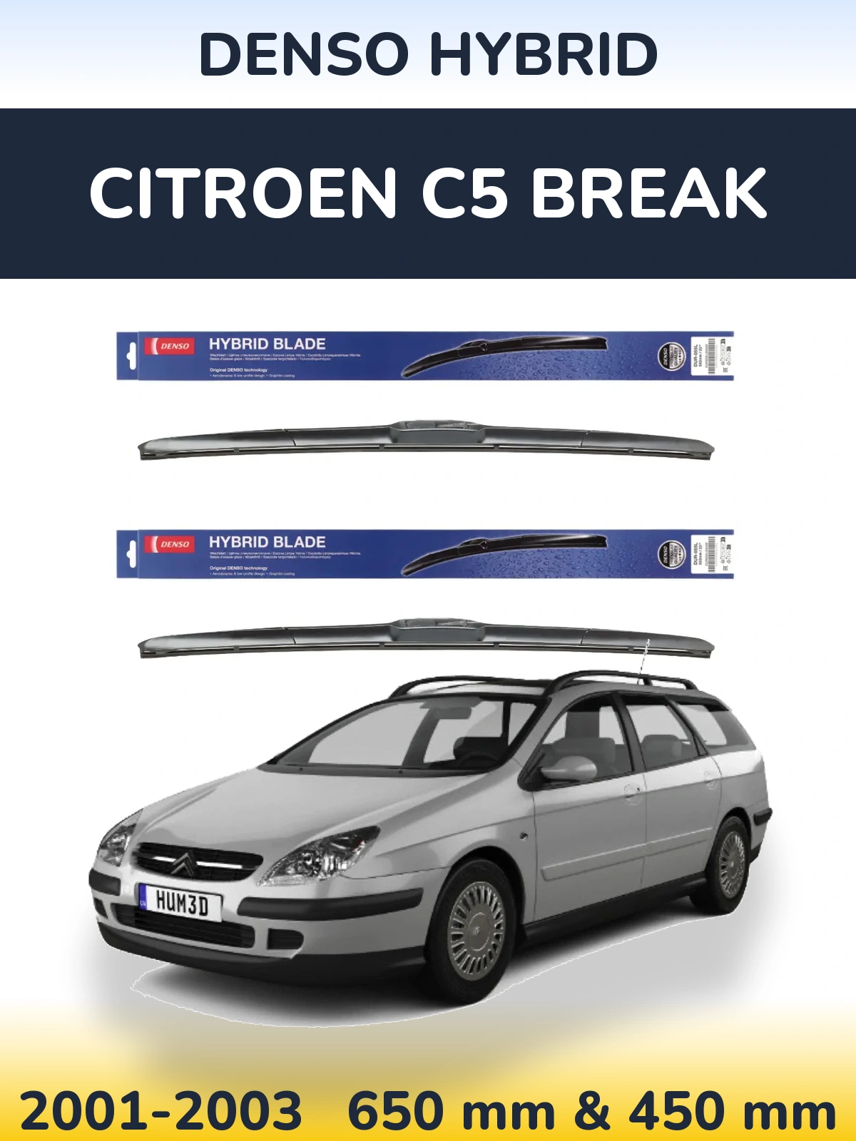 Комплект передних дворников Denso Hybrid 650 & 450 мм для Citroen C5 Break 2001-2003