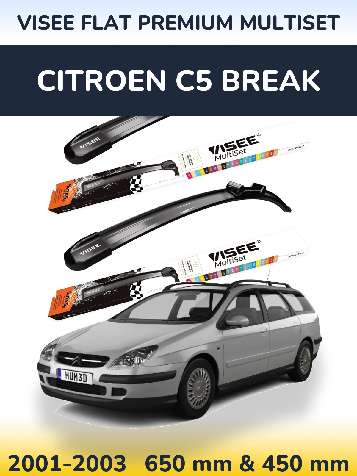 Komplet przednich wycieraczek VISEE FLAT PREMIUM MultiSet 650 & 450 mm do Citroen C5 Break 2001-2003