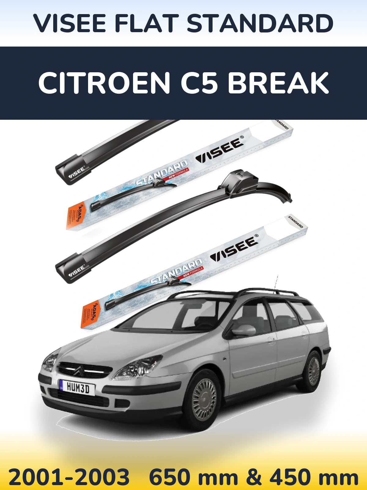 Komplet przednich wycieraczek VISEE FLAT STANDARD 650 & 450 mm do Citroen C5 Break 2001-2003