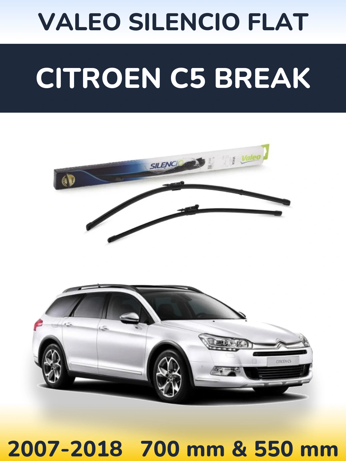 Комплект передніх щіток Valeo Silencio Flat 700 & 550 мм для Citroen C5 Break 2007-2018