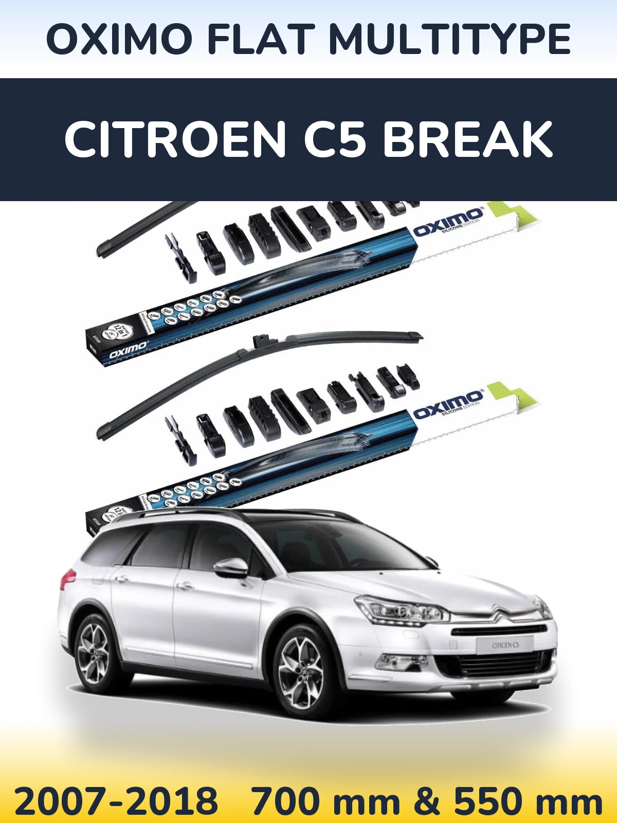Komplet przednich wycieraczek Oximo Flat MultiType 700 & 550 mm do Citroen C5 Break 2007-2018