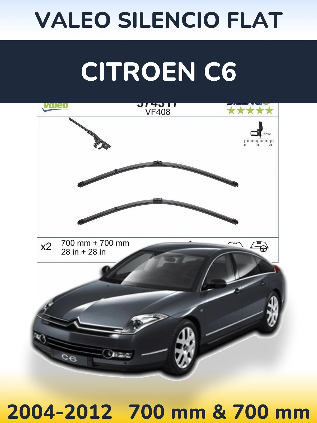 Komplet przednich wycieraczek Valeo Silencio Flat 700 & 700 mm do Citroen C6 2004-2012