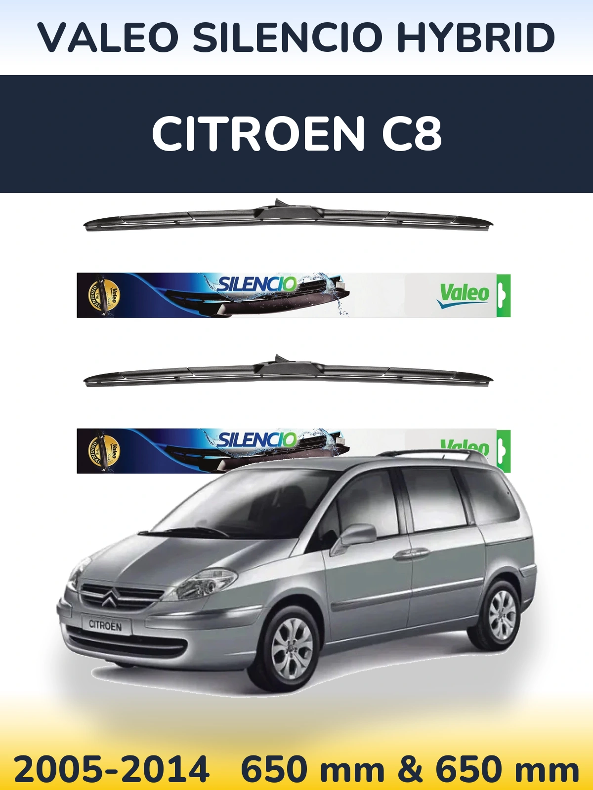 Комплект передних дворников Valeo Silencio Hybrid 650 & 650 мм для Citroen C8 2005-2014