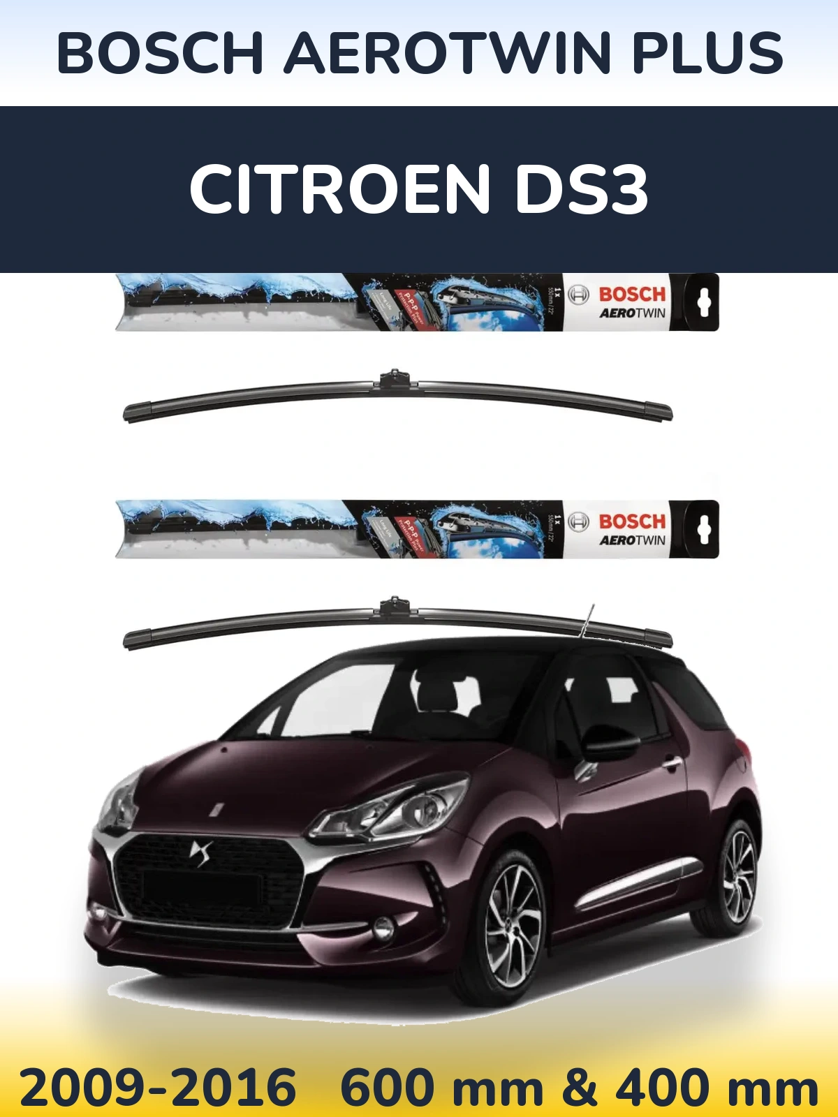 Komplet przednich wycieraczek BOSCH AeroTwin Plus 600 & 400 mm do Citroen DS3 2009-2016