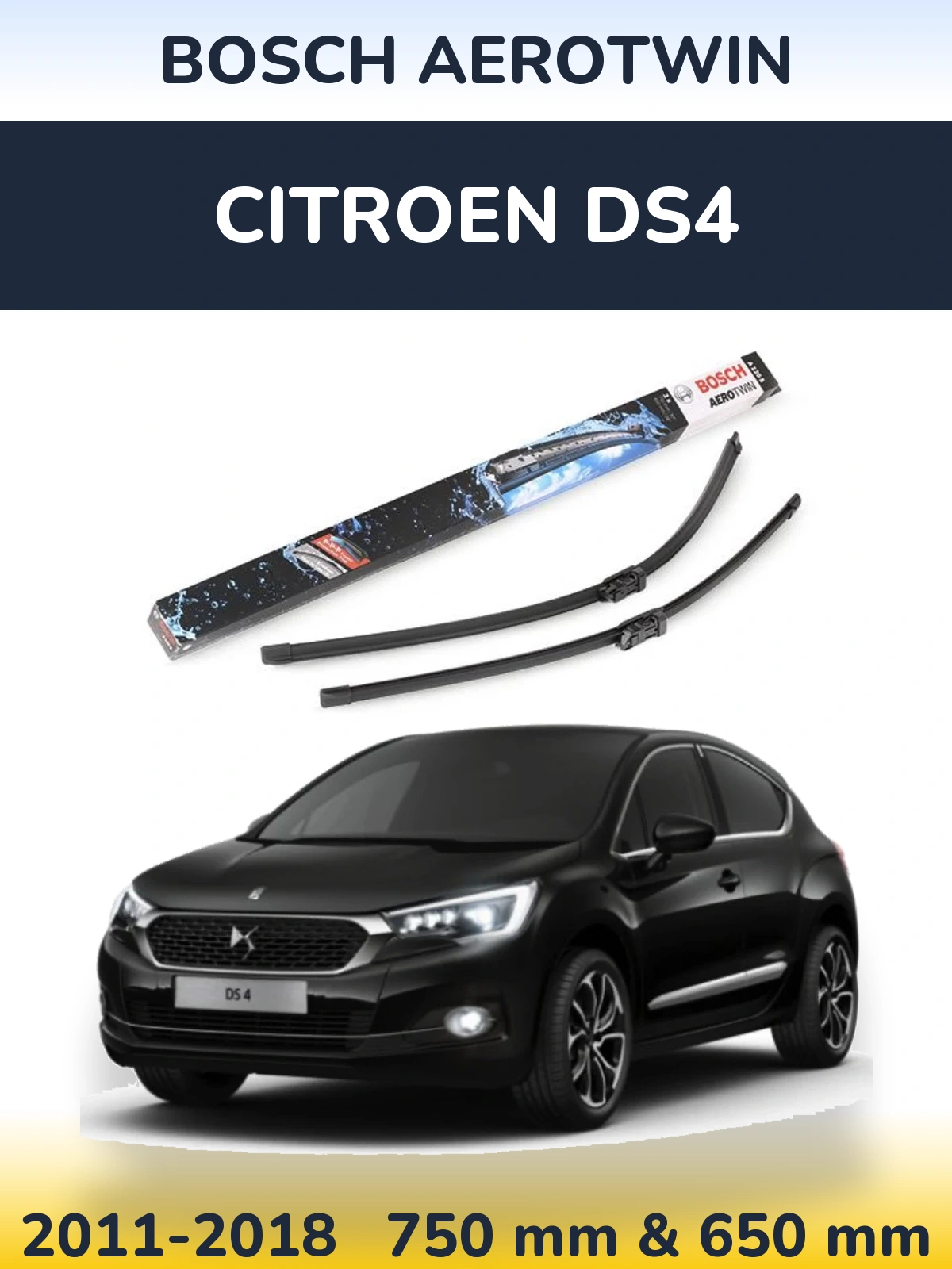 Комплект передних дворников BOSCH AeroTwin 750 & 650 мм для Citroen DS4 2011-2018
