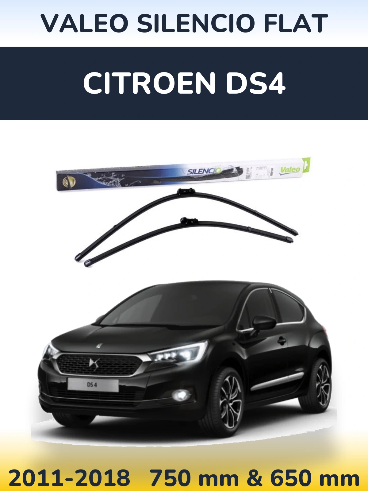 Komplet przednich wycieraczek Valeo Silencio Flat 750 & 650 mm do Citroen DS4 2011-2018