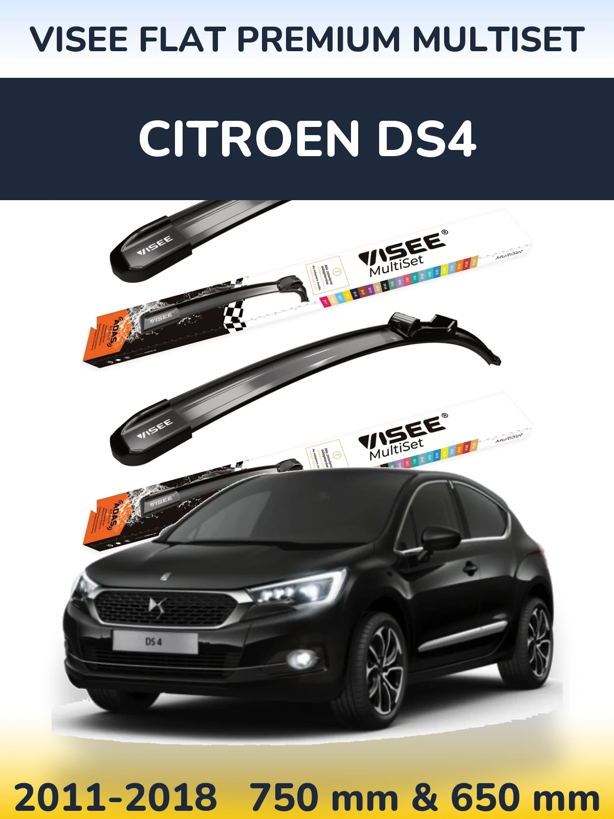 Komplet przednich wycieraczek VISEE FLAT PREMIUM MultiSet 750 & 650 mm do Citroen DS4 2011-2018