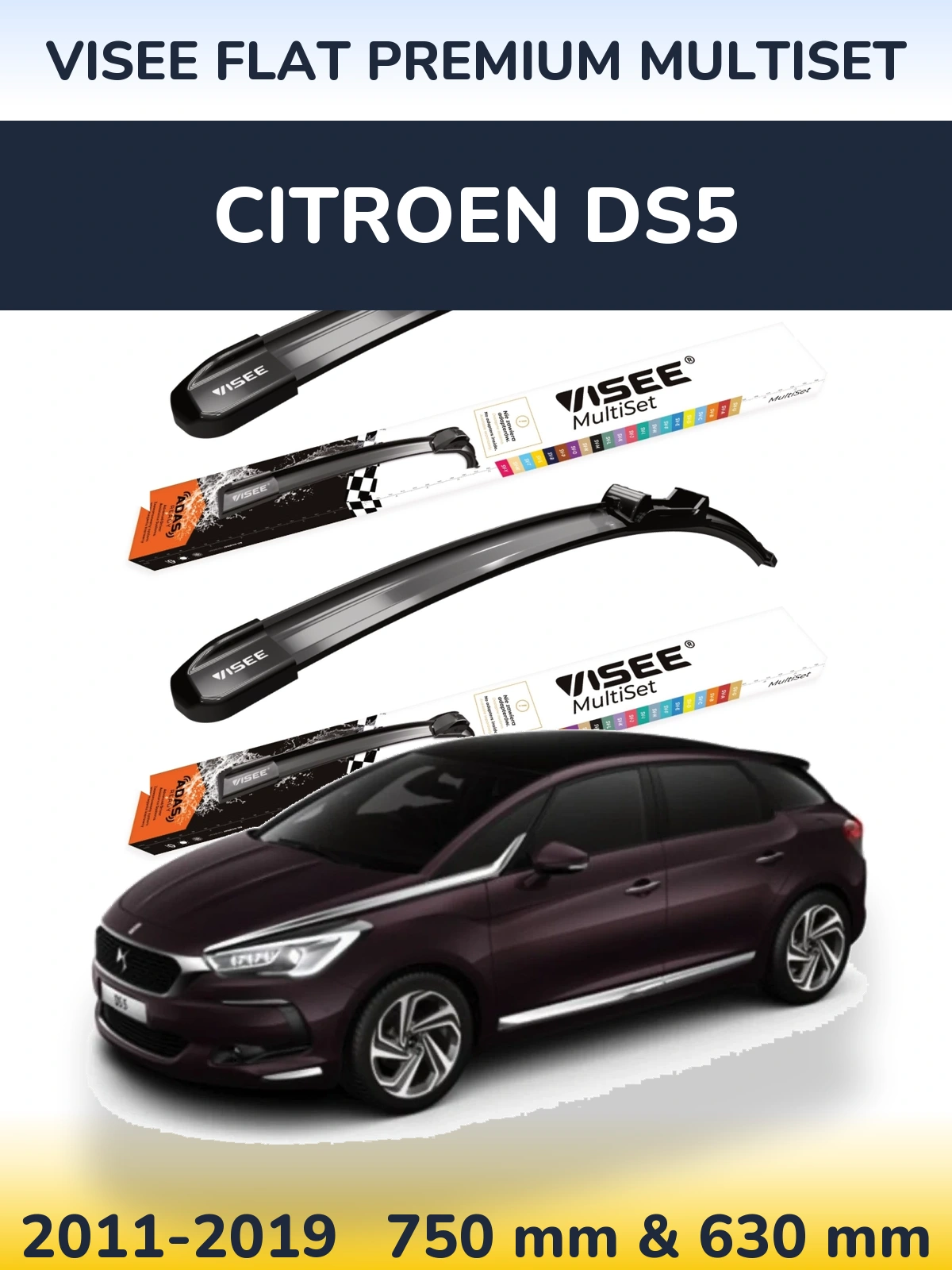 Komplet przednich wycieraczek VISEE FLAT PREMIUM MultiSet 750 & 630 mm do Citroen DS5 2011-2019