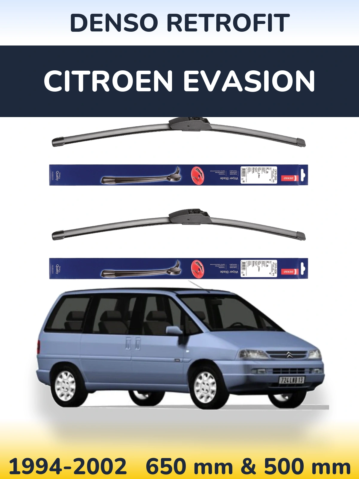 Комплект передних дворников Denso Retrofit 650 & 500 мм для Citroen Evasion 1994-2002