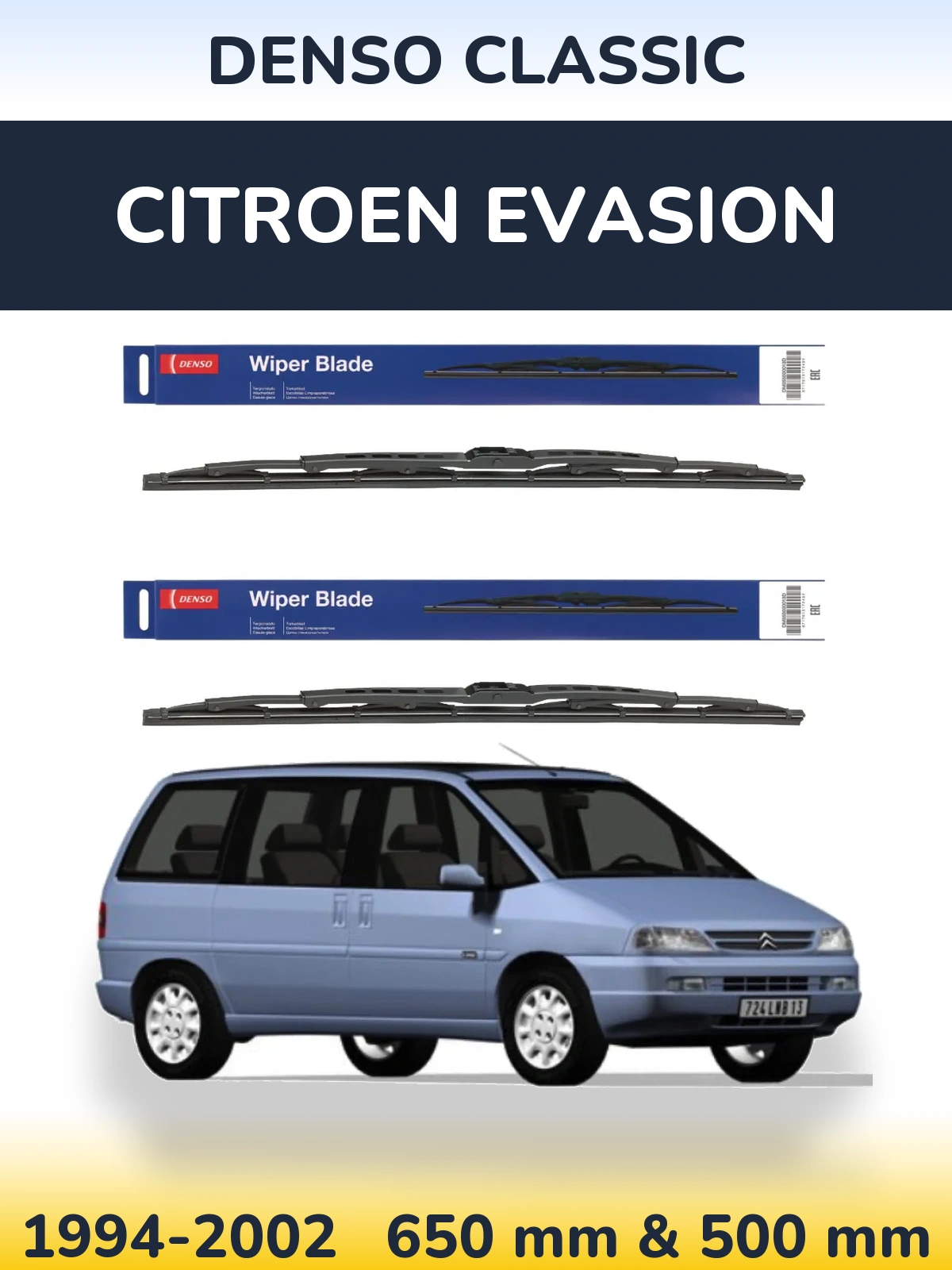 Komplet przednich wycieraczek Denso Classic 650 & 500 mm do Citroen Evasion 1994-2002