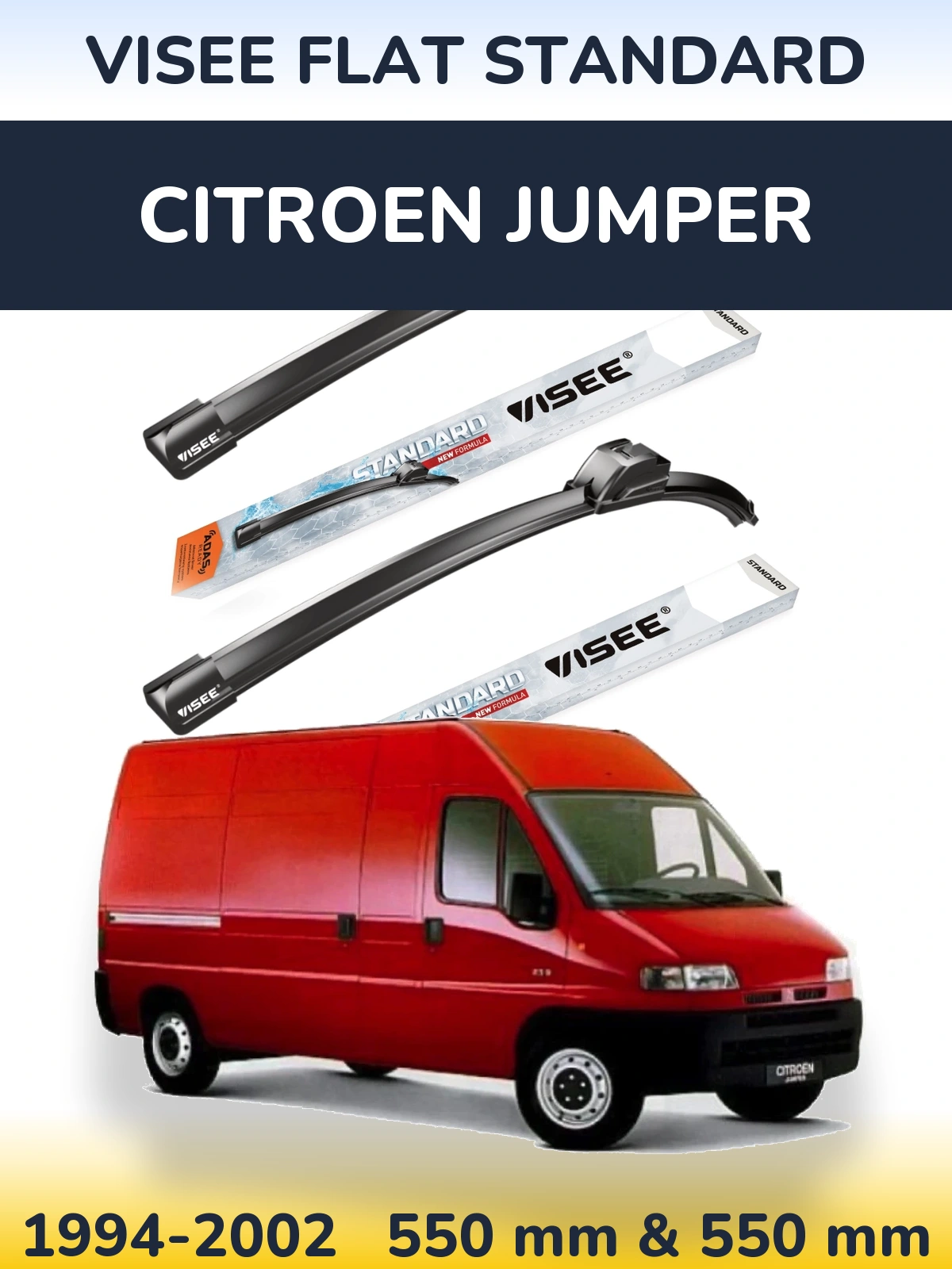 Front wiper blade set VISEE FLAT STANDARD 550 & 550 mm for Citroen Jumper 1994-2002