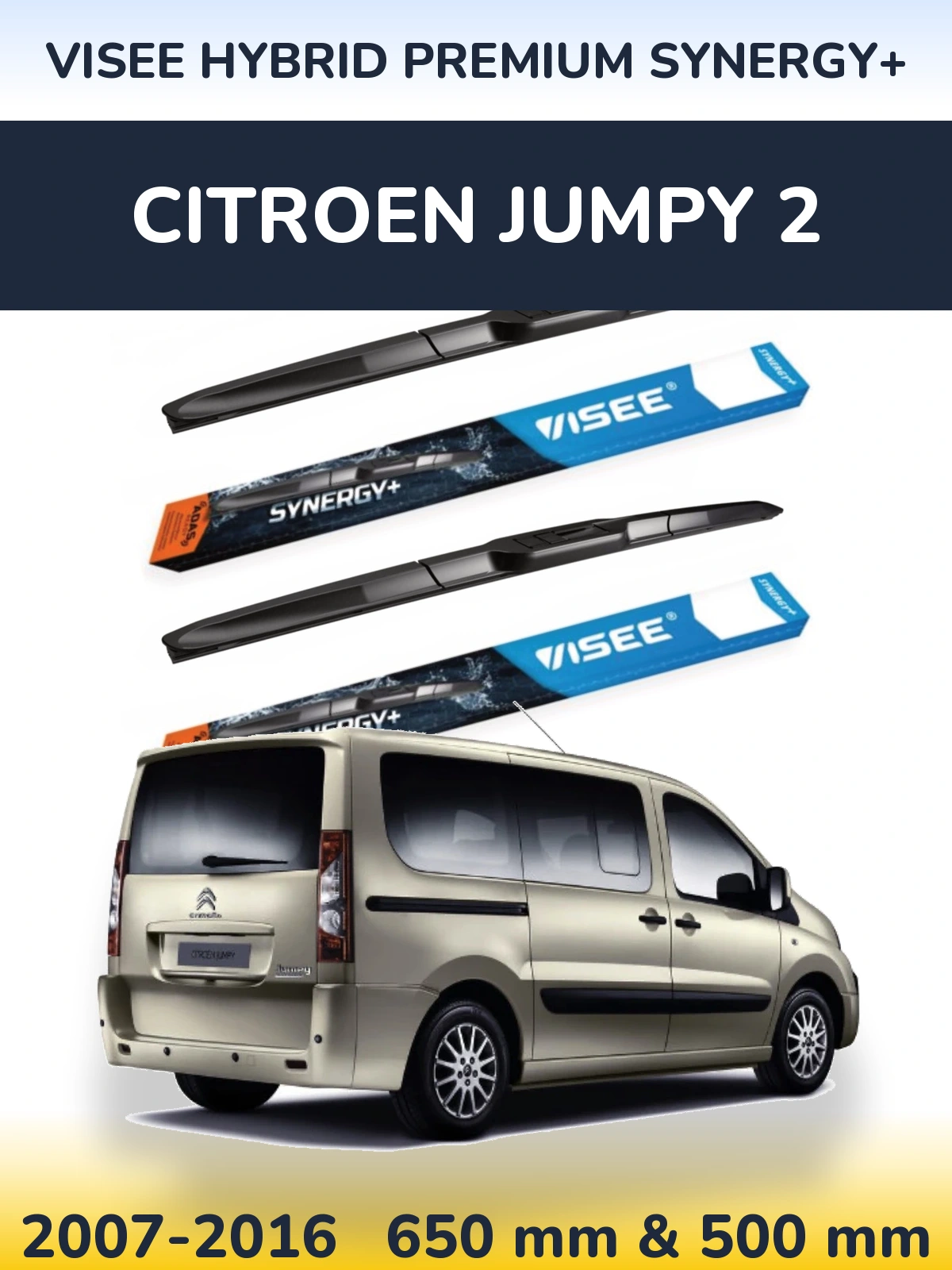 Комплект передних дворников VISEE HYBRID PREMIUM SYNERGY+ 650 & 500 мм для Citroen Jumpy 2 2007-2016