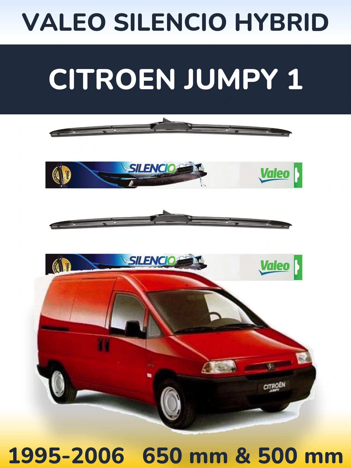 Komplet przednich wycieraczek Valeo Silencio Hybrid 650 & 500 mm do Citroen Jumpy 1 1995-2006
