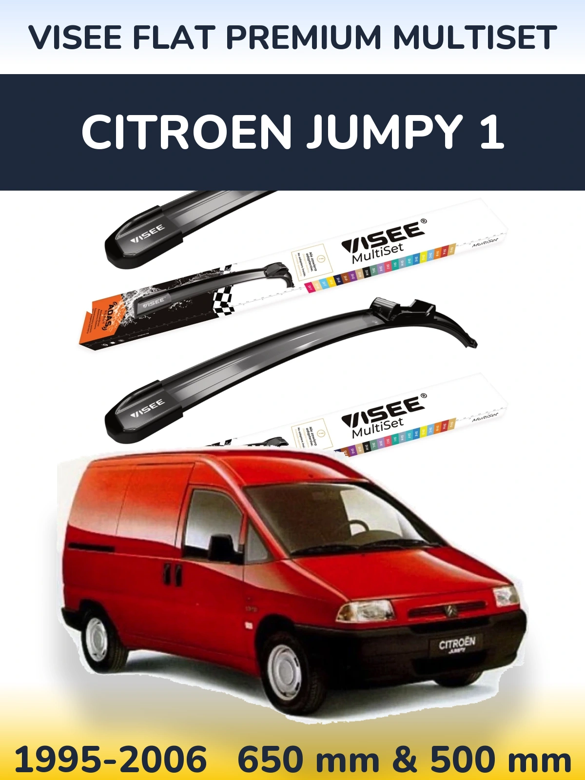 Komplet przednich wycieraczek VISEE FLAT PREMIUM MultiSet 650 & 500 mm do Citroen Jumpy 1 1995-2006