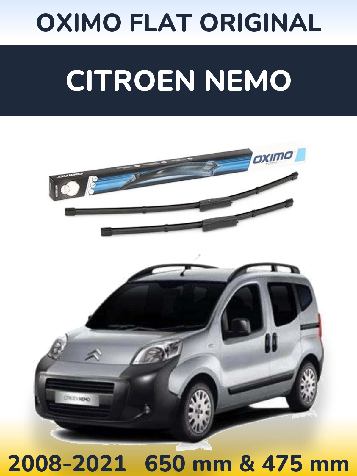 Комплект передних дворников Oximo Flat Original 650 & 475 мм для Citroen Nemo 2008-2021
