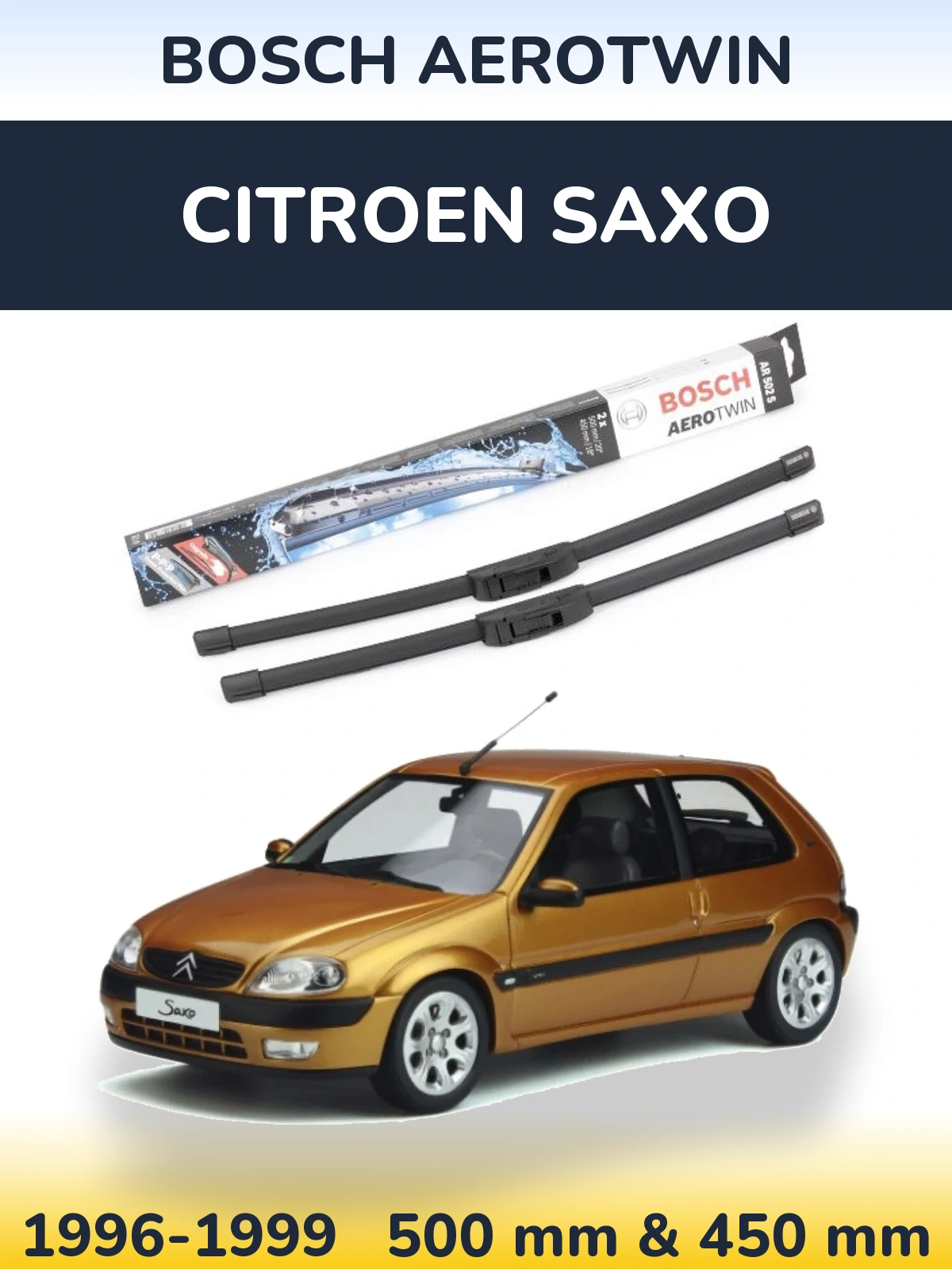 Комплект передних дворников BOSCH AeroTwin 500 & 450 мм для Citroen Saxo 1996-1999