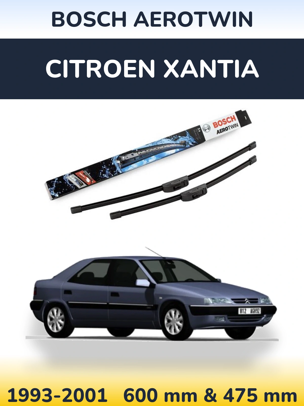 Комплект передних дворников BOSCH AeroTwin 600 & 475 мм для Citroen Xantia 1993-2001