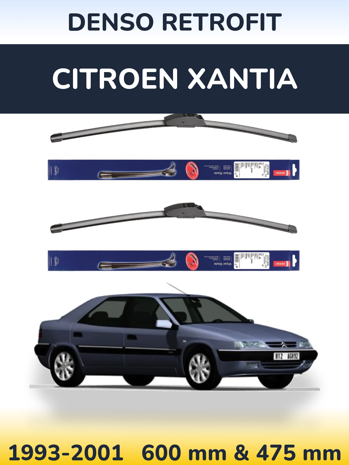 Komplet przednich wycieraczek Denso Retrofit 600 & 475 mm do Citroen Xantia 1993-2001