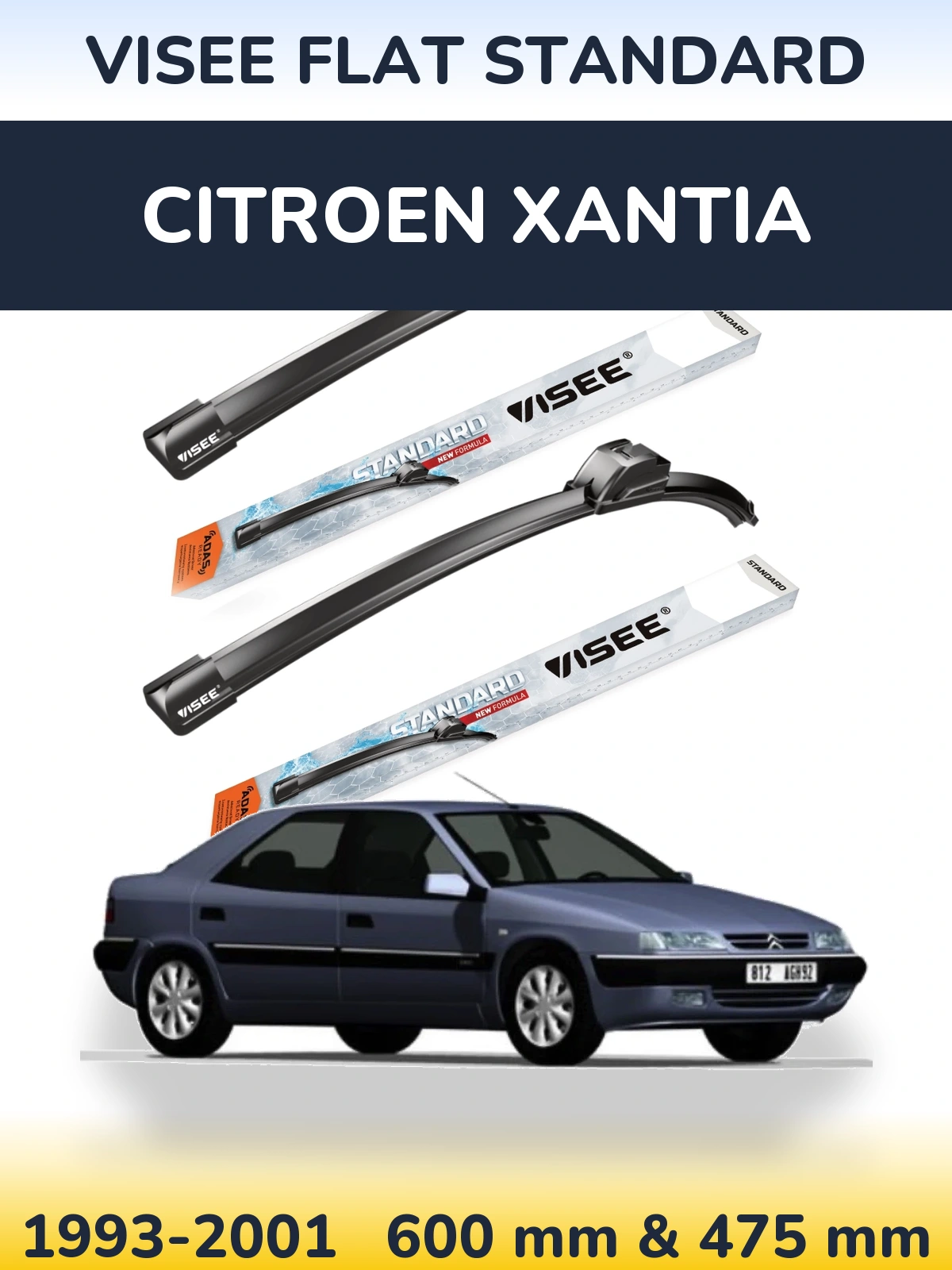 Комплект передних дворников VISEE FLAT STANDARD 600 & 475 мм для Citroen Xantia 1993-2001