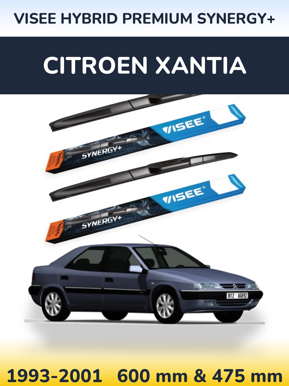 Комплект передних дворников VISEE HYBRID PREMIUM SYNERGY+ 600 & 475 мм для Citroen Xantia 1993-2001