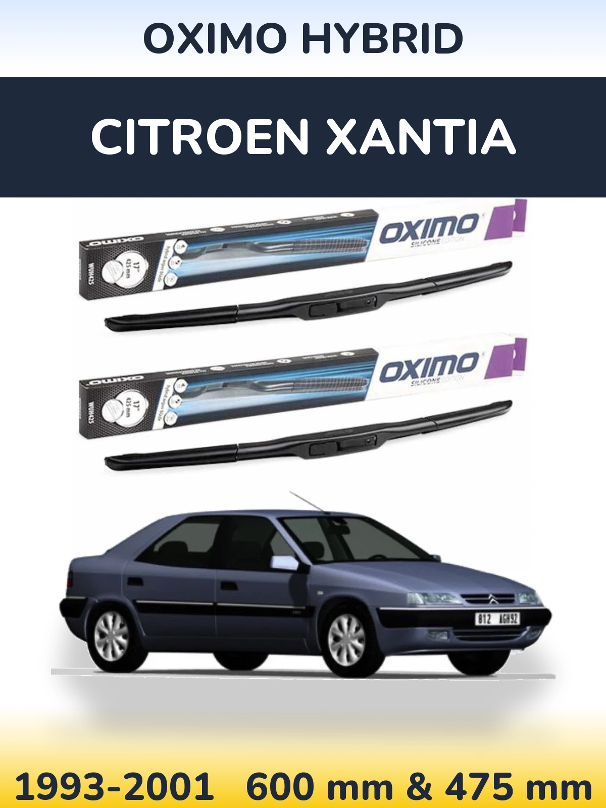 Комплект передних дворников Oximo Hybrid 600 & 475 мм для Citroen Xantia 1993-2001