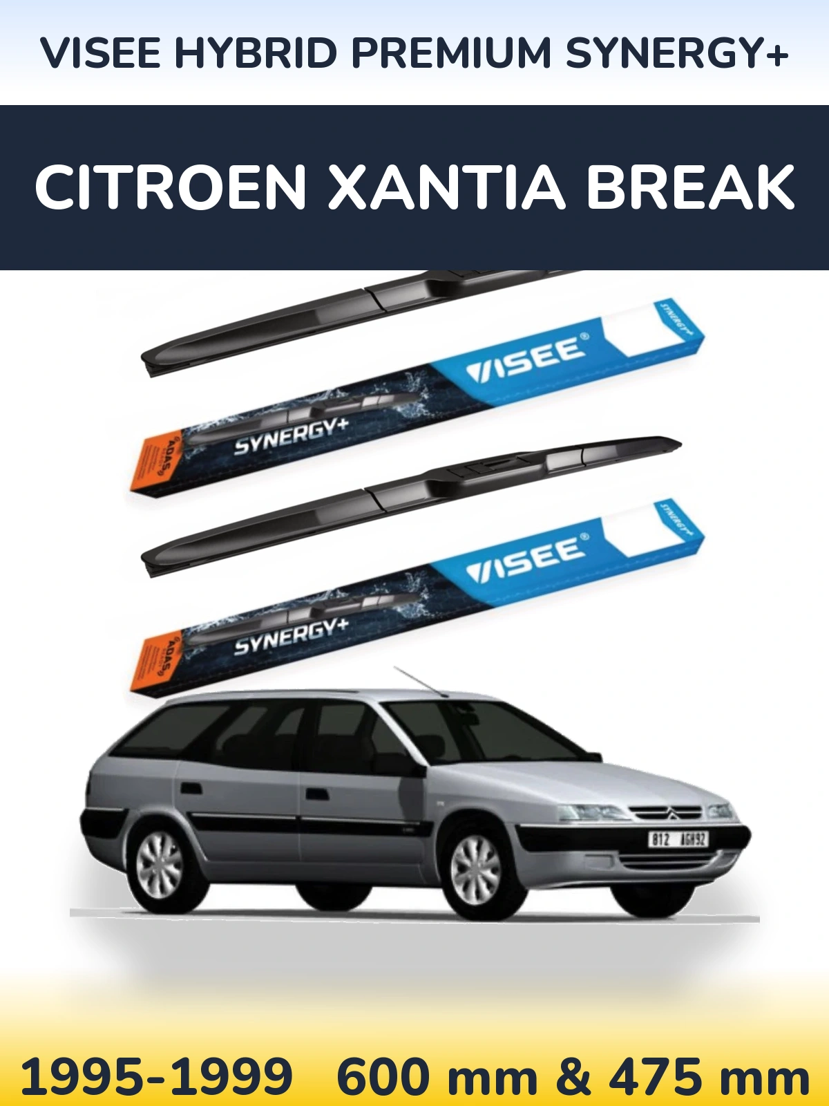 Komplet przednich wycieraczek VISEE HYBRID PREMIUM SYNERGY+ 600 & 475 mm do Citroen Xantia Break 1995-1999