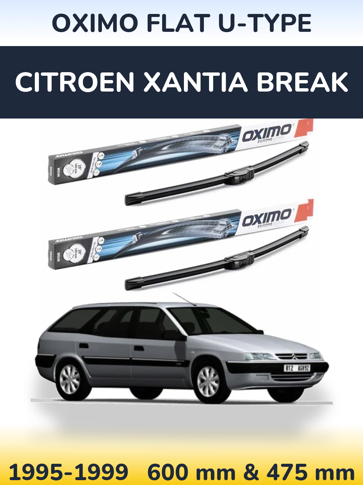 Komplet przednich wycieraczek Oximo Flat U-type 600 & 475 mm do Citroen Xantia Break 1995-1999